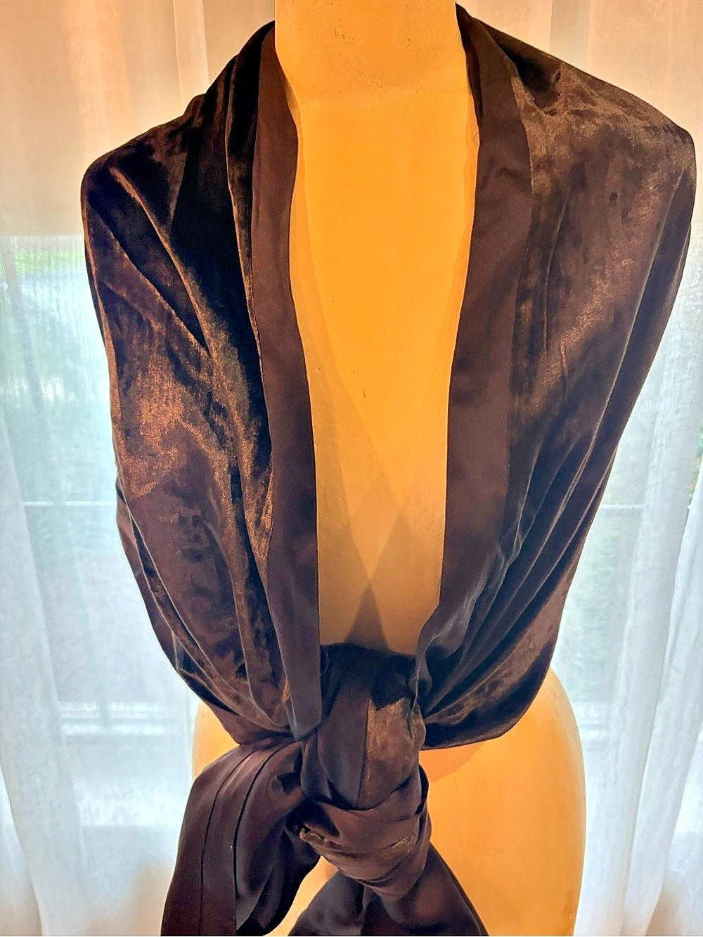 Worth Dark Brown Silk Reversible Scarf